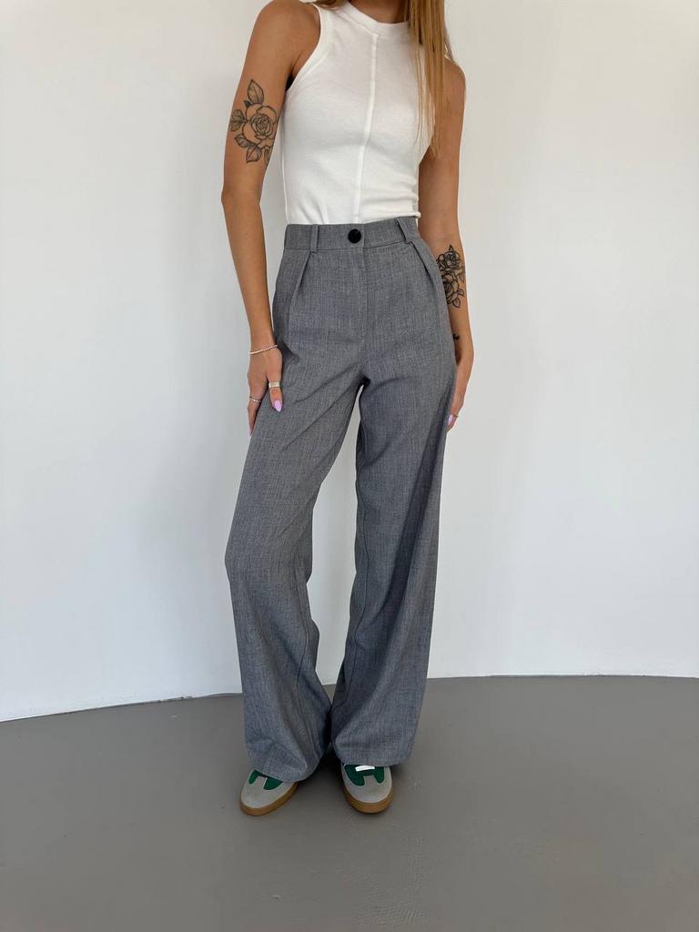 Брюки палаццо сірі з защіпами