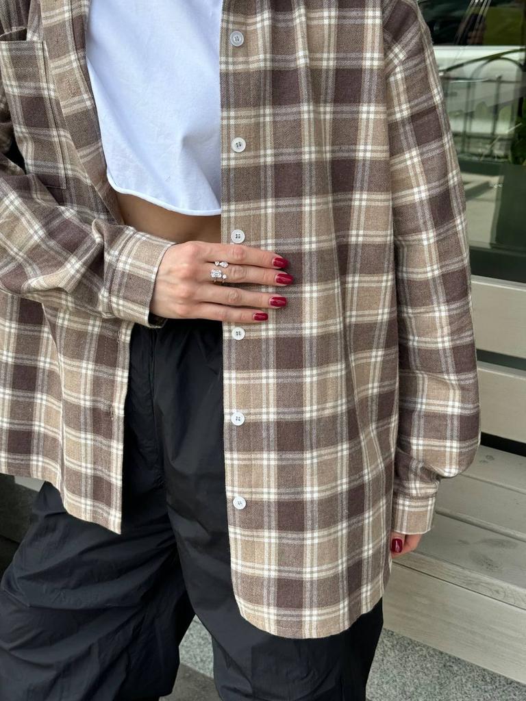 Сорочка кавова  в клітинку