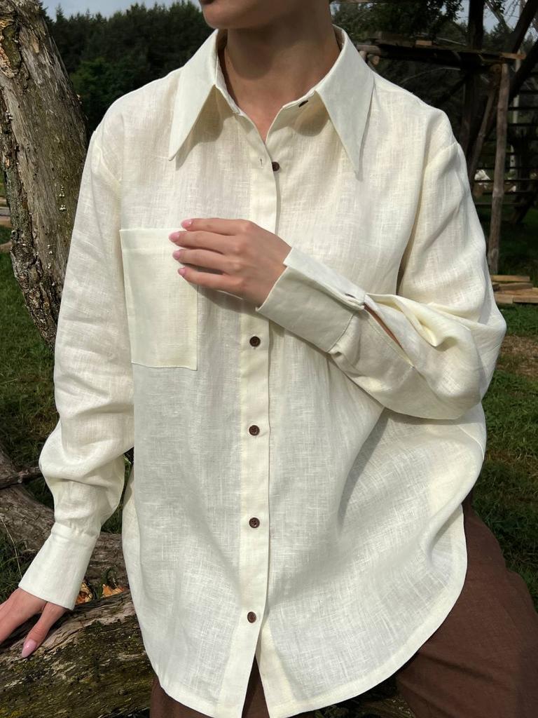Лляна сорочка кремова  вільного крою