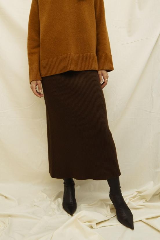Спідниця міді шоколадна з вовни ягня