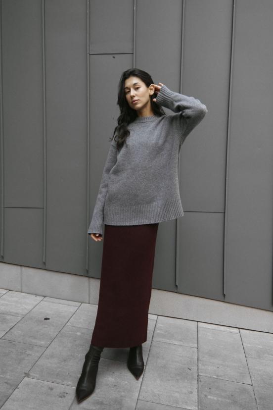 Спідниця міді бордо з вовни ягня