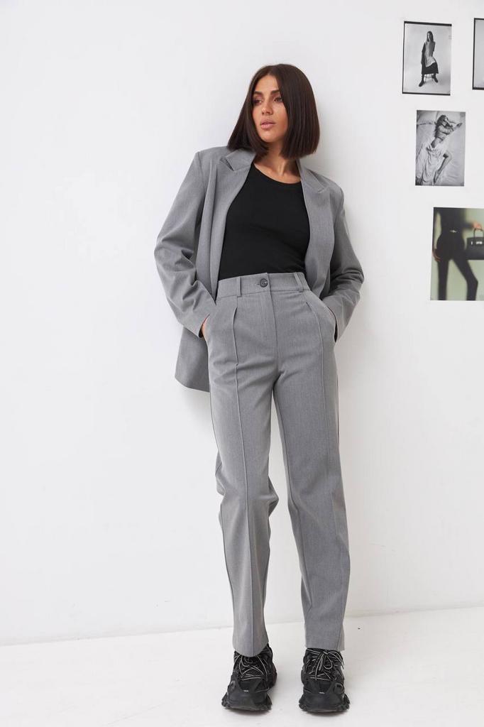Брюки сірі прямі з вистрочкою