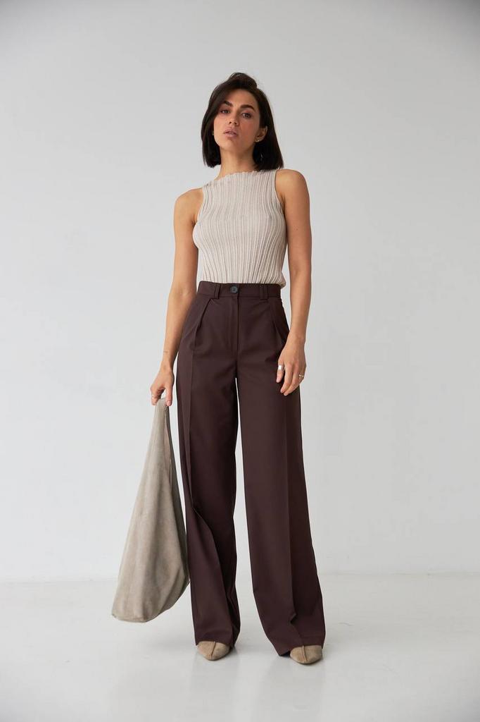 Брюки  палаццо шоколадні #1