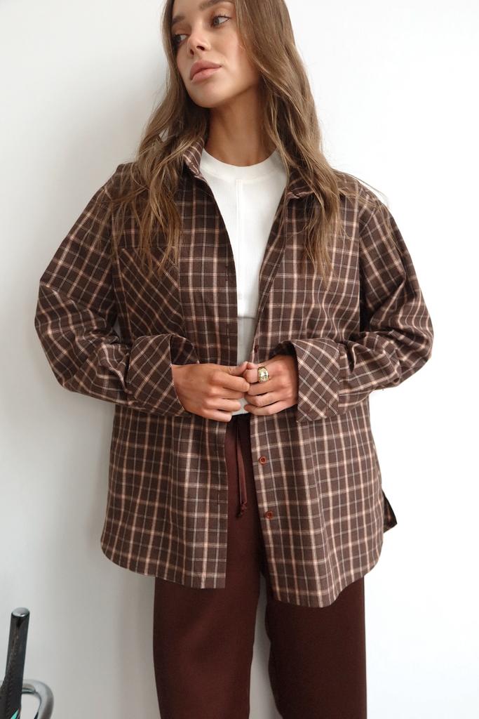 Сорочка темний шоколад  в клітинку
