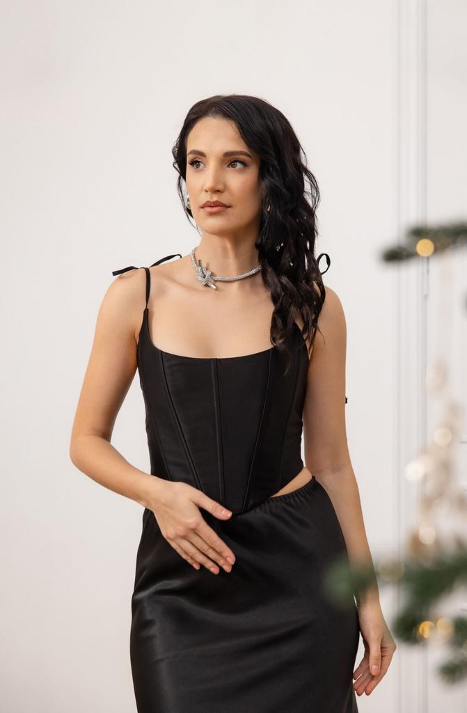 Сатиновий  чорний корсет