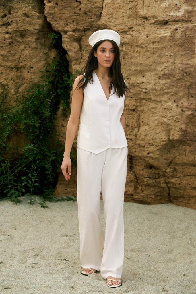 Костюм молочний лляний жилет+брюки