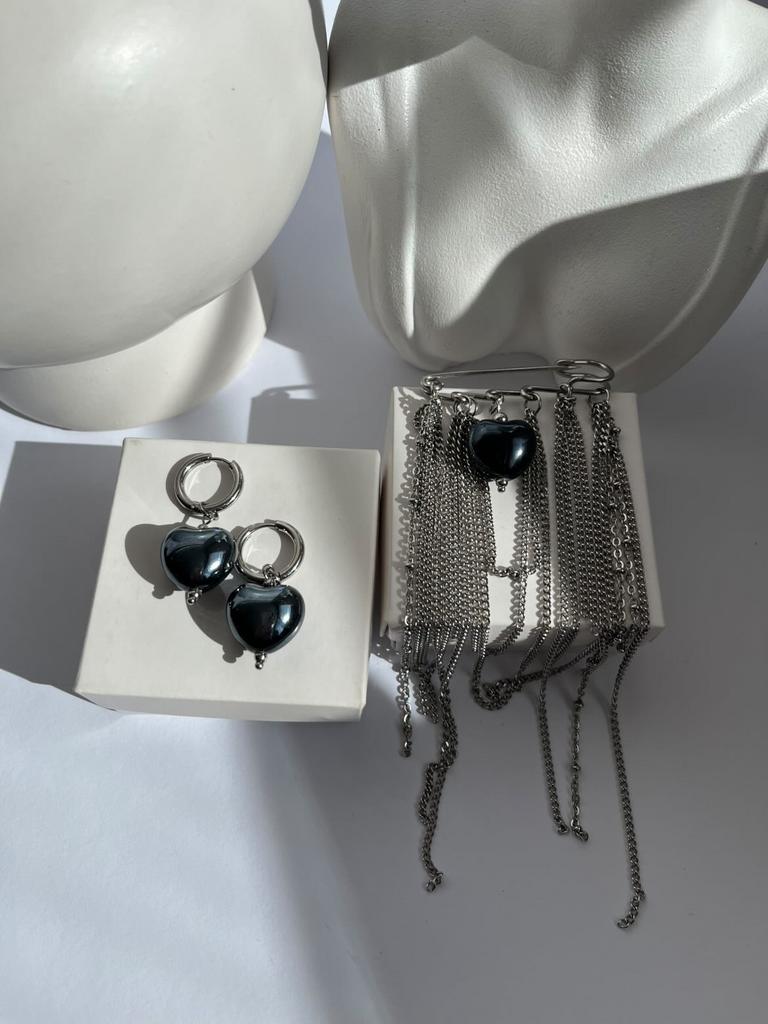 Сережки з керамічним сердечком