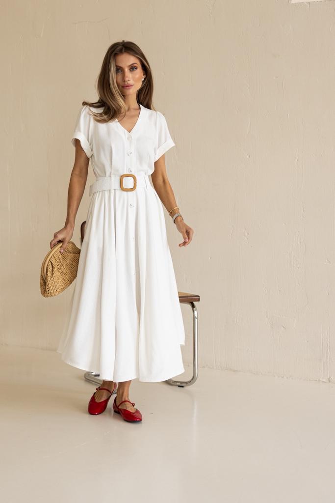 Сукня із льону з плетеним паском