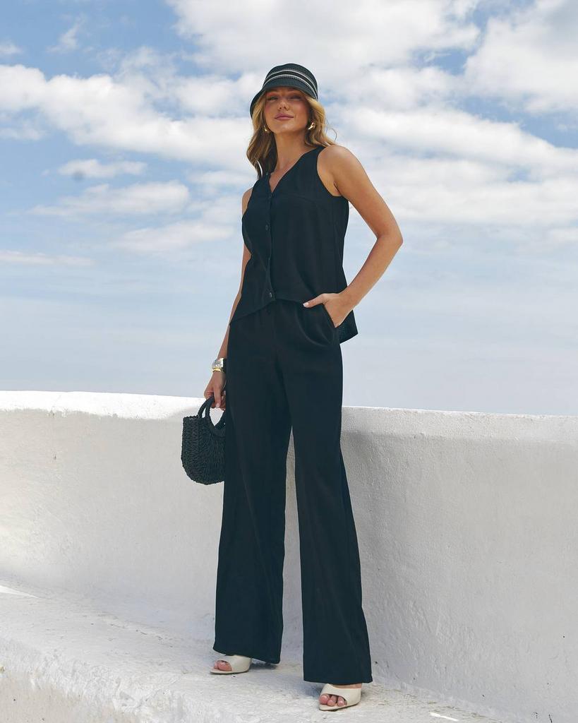 Брюки чорні лляні