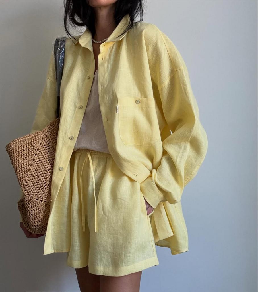 Шорти лляні лимонні oversize
