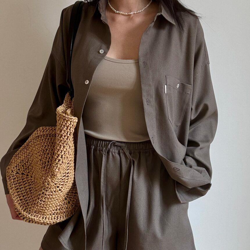 Лляна сорочка шоколадна oversize