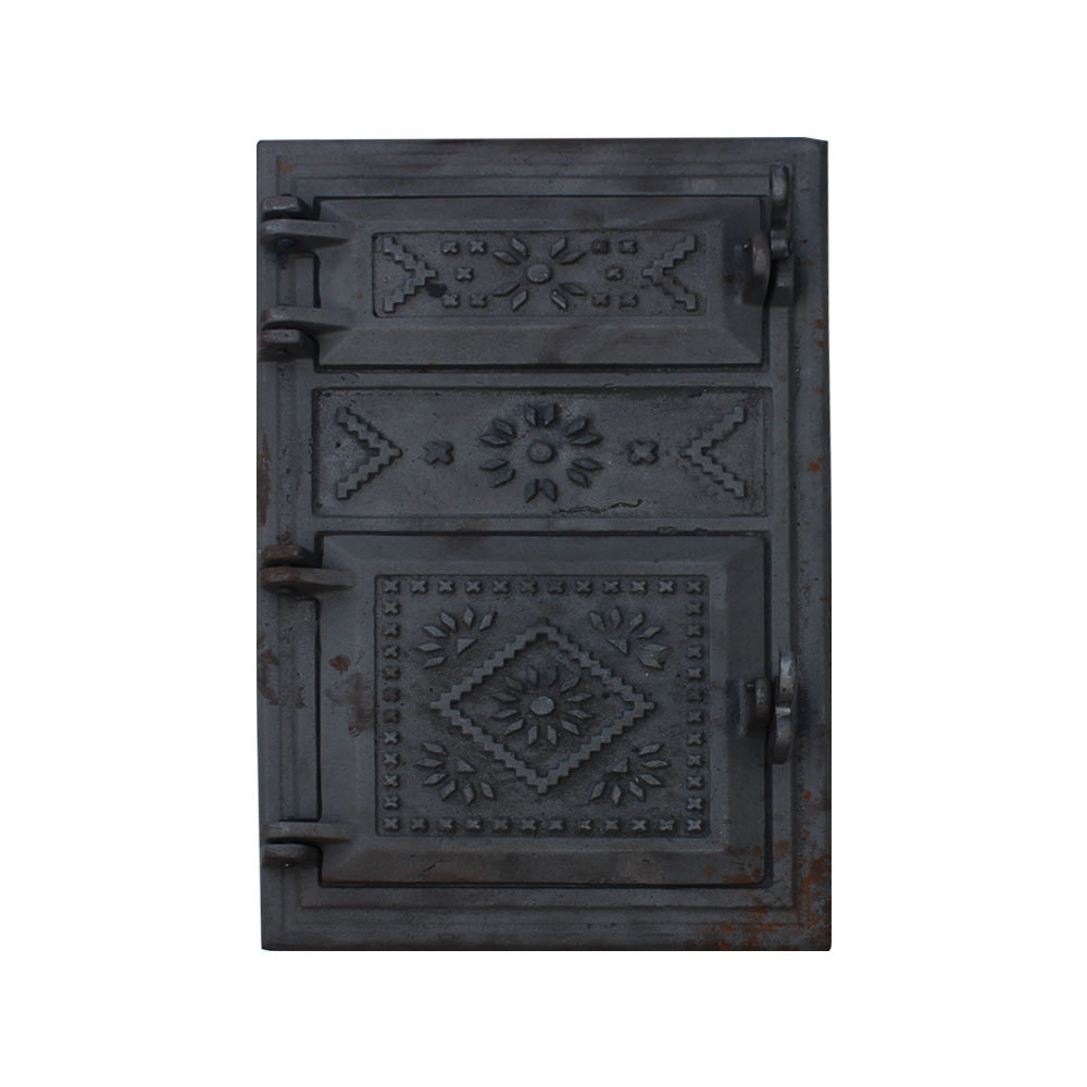 Дверка спаренная топочная и поддувальная орнамент крючок 490х270 чугунная