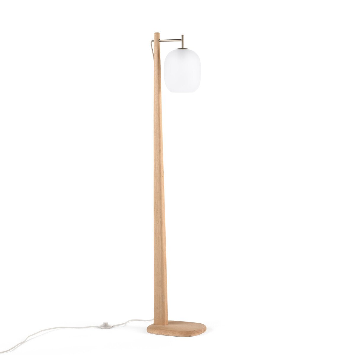 Торшер из дуба, металла и белого стекла