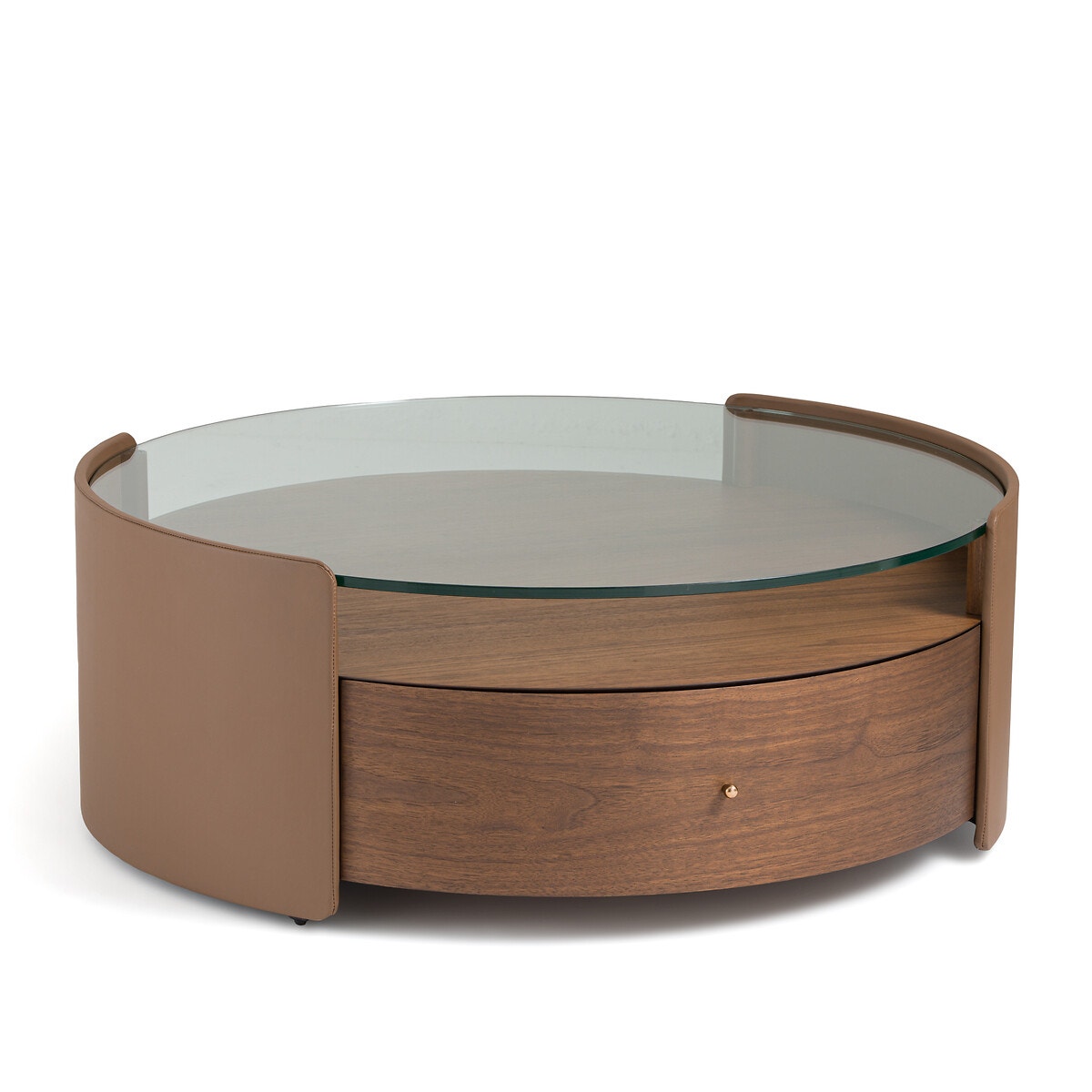 Столик журнальный из орехового дерева и кожи