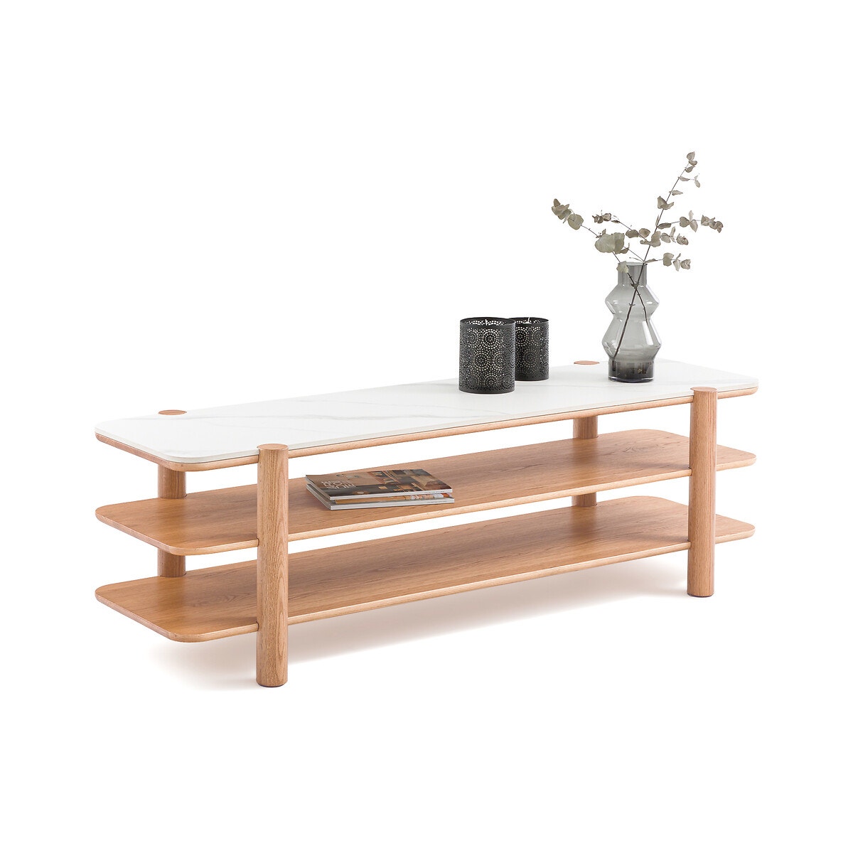 Тумба для ТВ из шпона дуба и искусственного мрамора