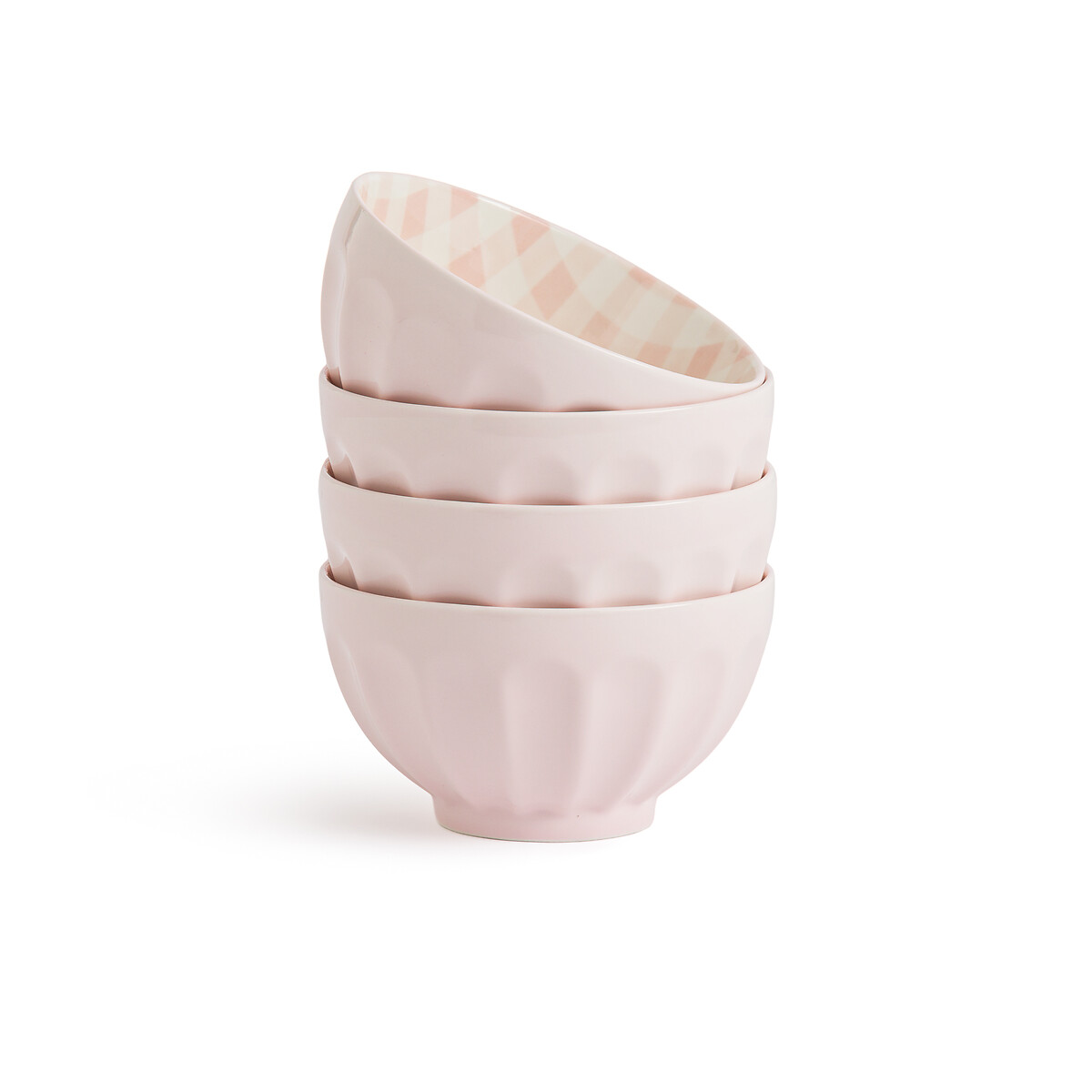 Комплект из четырех пиал рифленых с принтом (розовый)