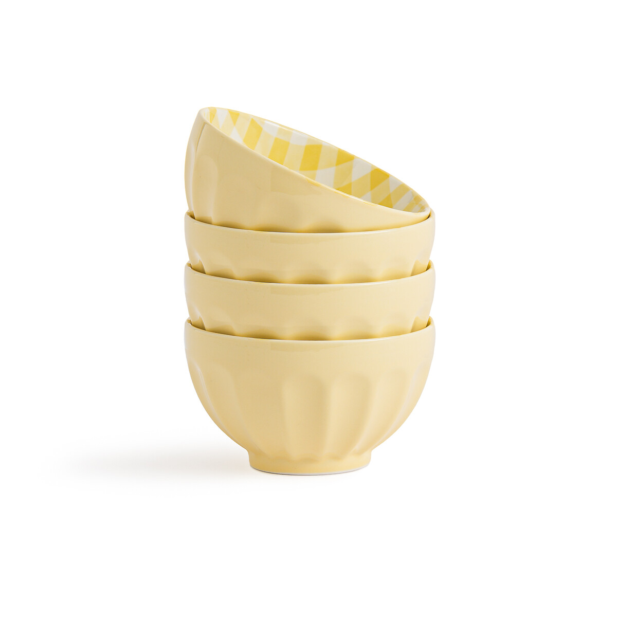 Комплект из четырех пиал рифленых с принтом (желтый)