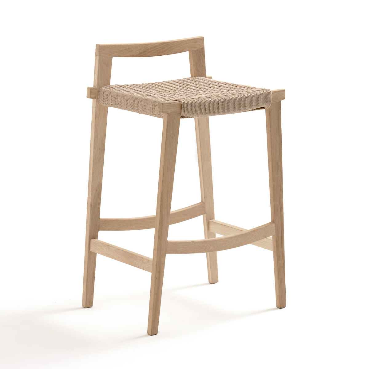 Табурет барный средней высоты из дуба и плетеного сидения