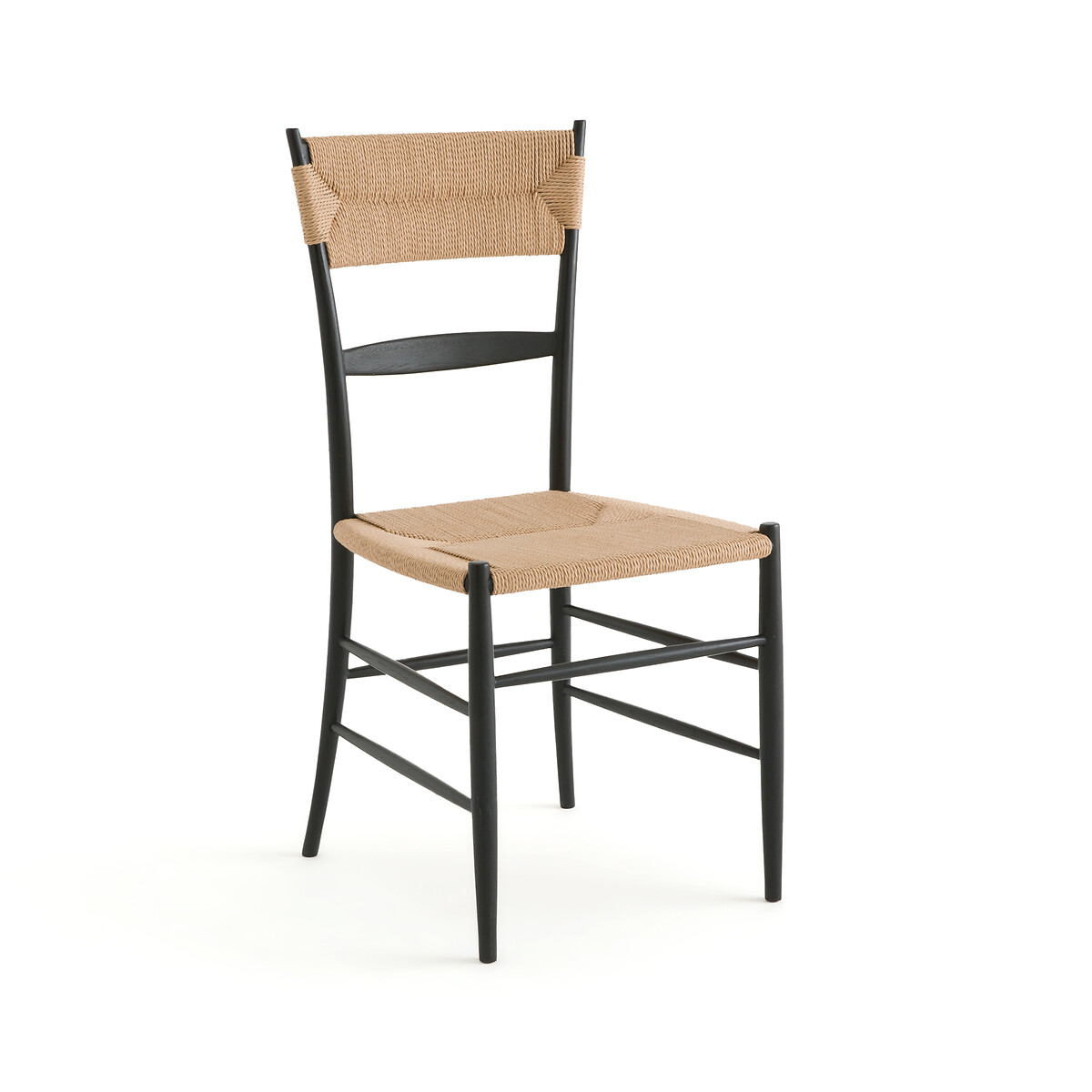 Стул из массива дуба и бумажного шнура (черный/экрю)