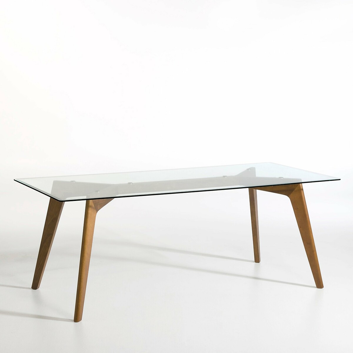 Стол прямоугольный из стекла и орехового дерева