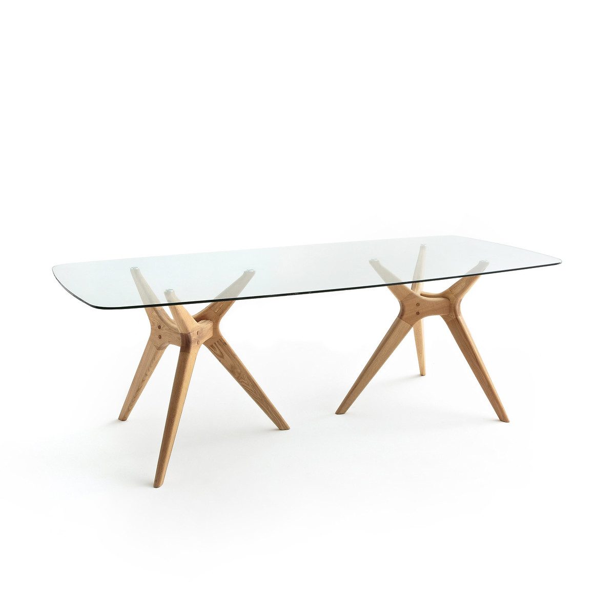 Стол прямоугольный из стекла и дуба