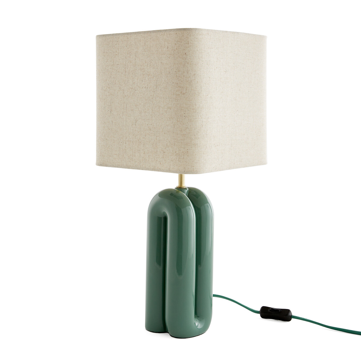 Лампа настольная из керамики и льна