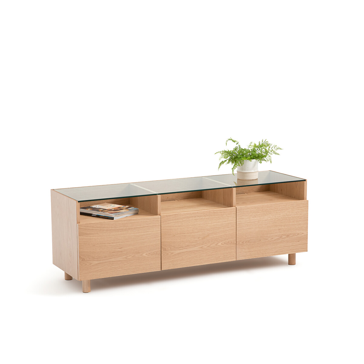 Тумба под телевизор из дуба и стекла