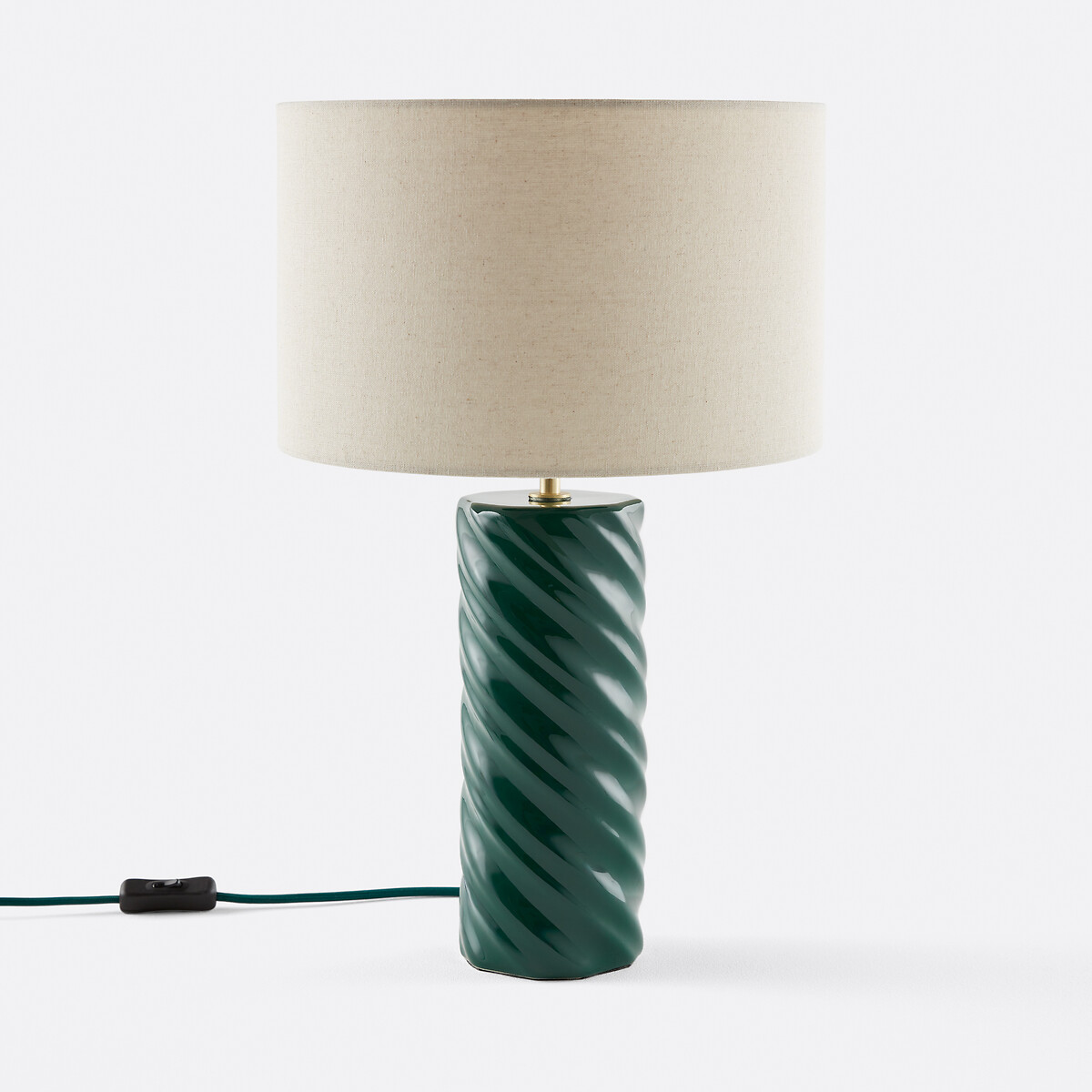 Настольная лампа из керамики и льна (зеленый)