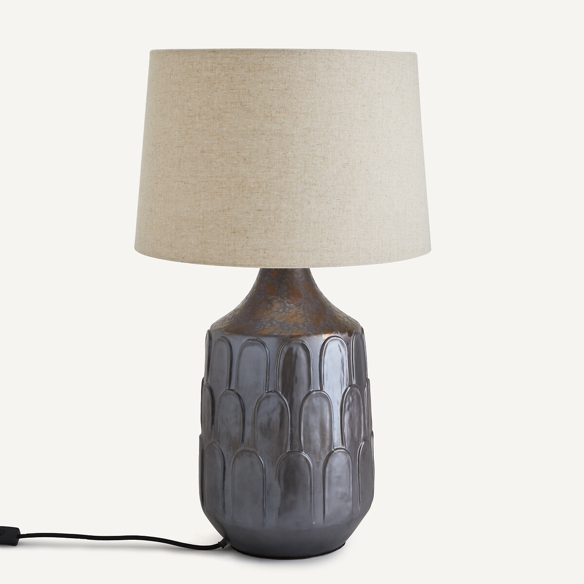 Настольная лампа из керамики и льна (бронзовый)