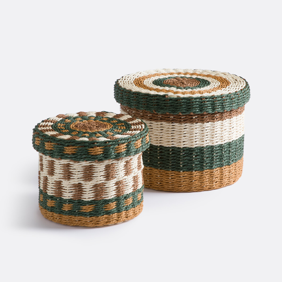 Набор из 2 корзин с крышкой, плетеная бумага