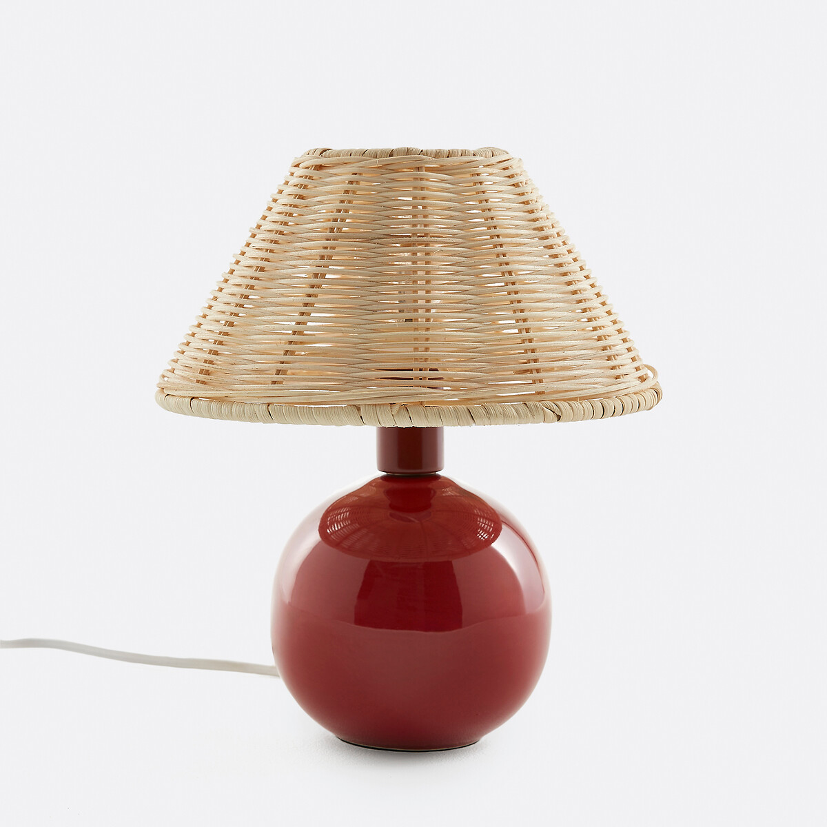 Лампа настольная из керамики и ротанга (красный)