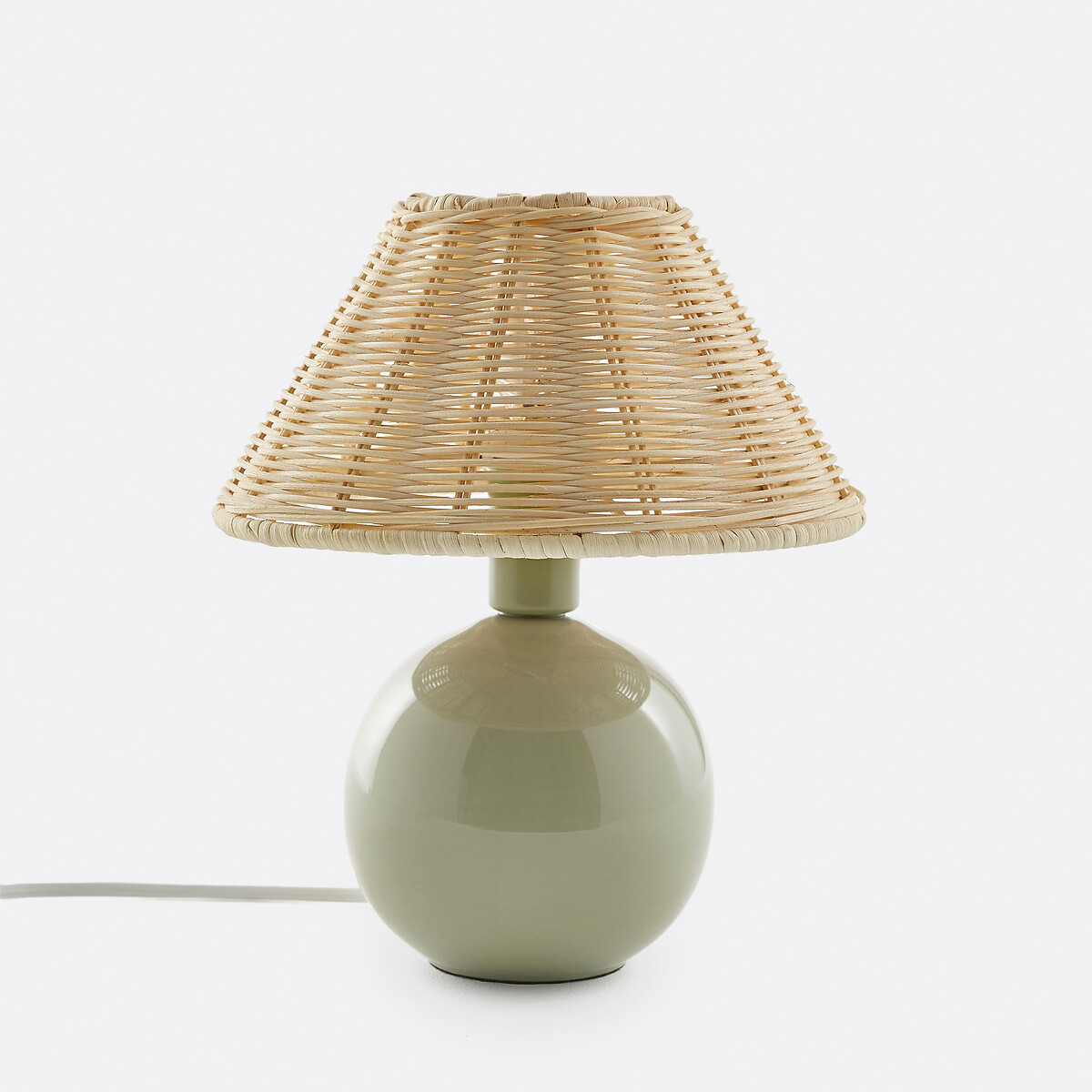 Лампа настольная из керамики и ротанга (зеленый)