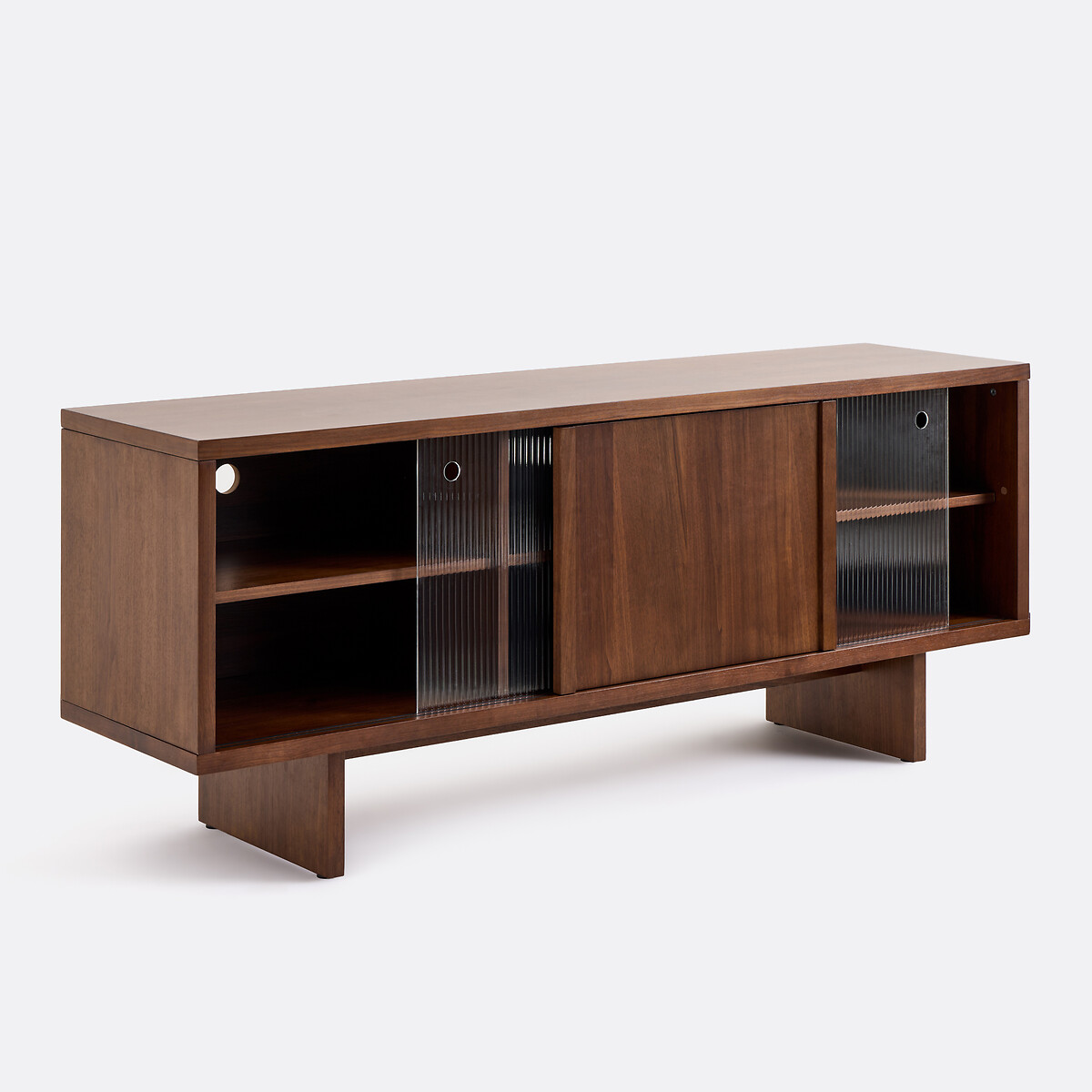 Трехдверный буфет, отделанный шпоном ореха и рифленым стеклом