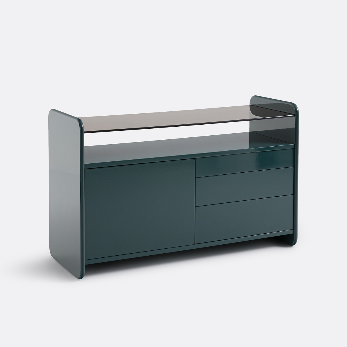 Лакированный буфет со столешницей из дымчатого закаленного стекла