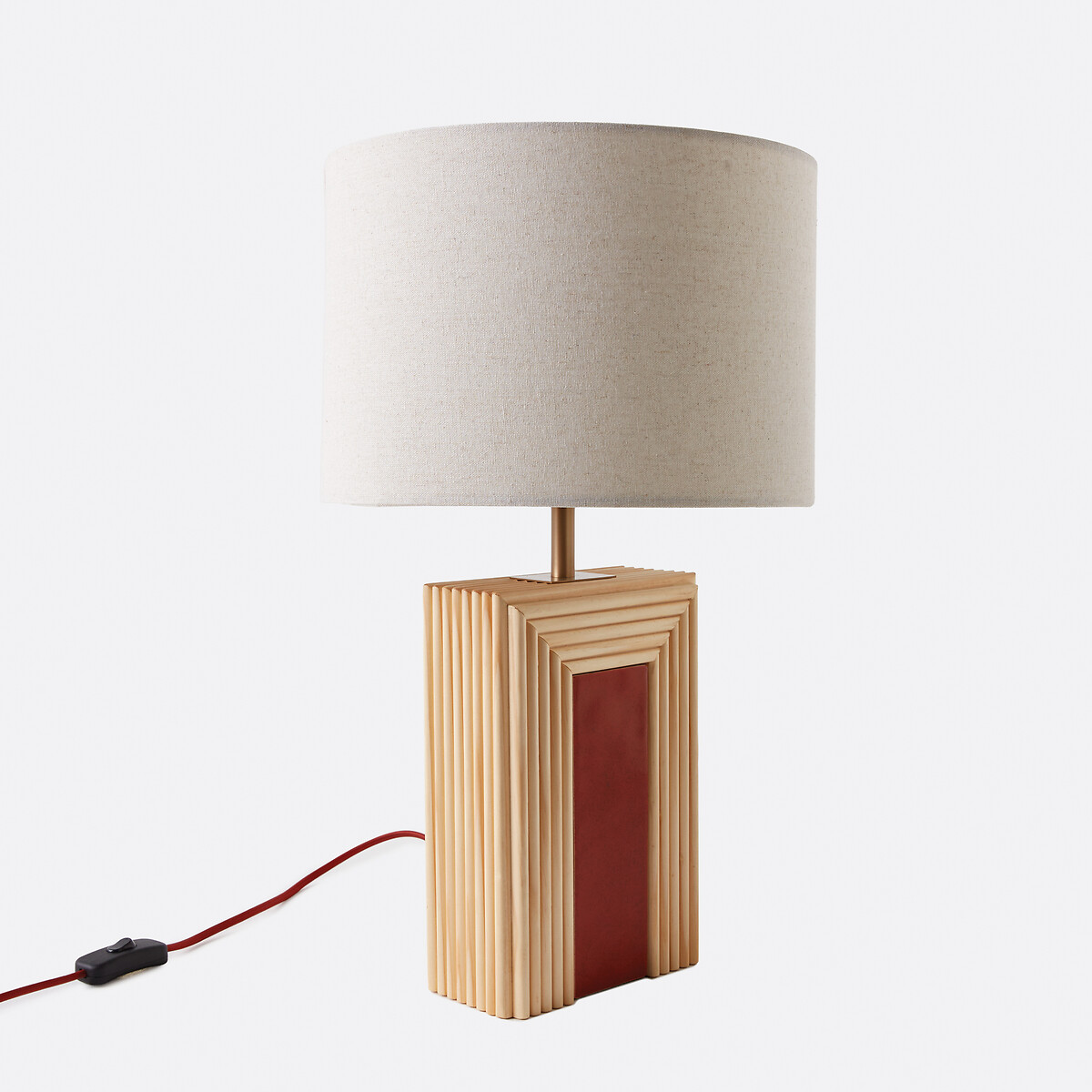 Настольная лампа из ротанга и керамики, льняной абажур