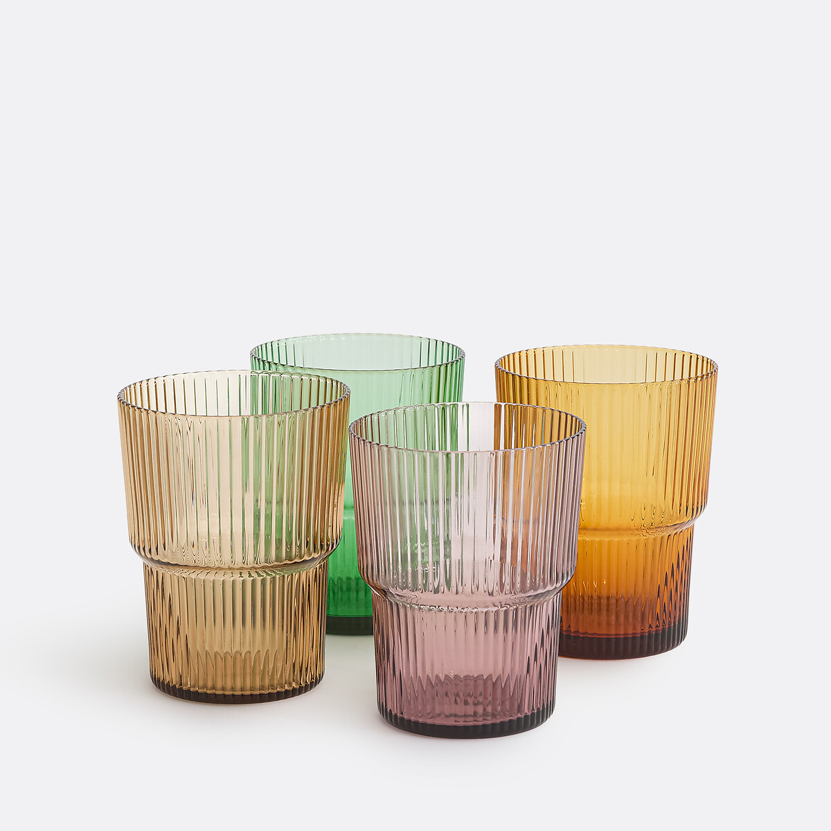 Набор из 4 разноцветных стаканов с рифлением для воды
