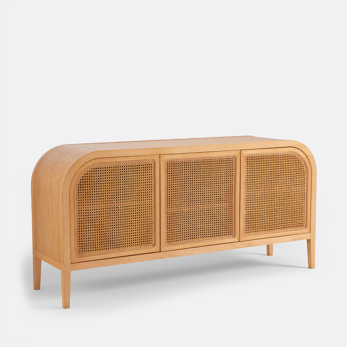 Буфет с 3 дверцами из дуба, шпона и плетеного ротанга