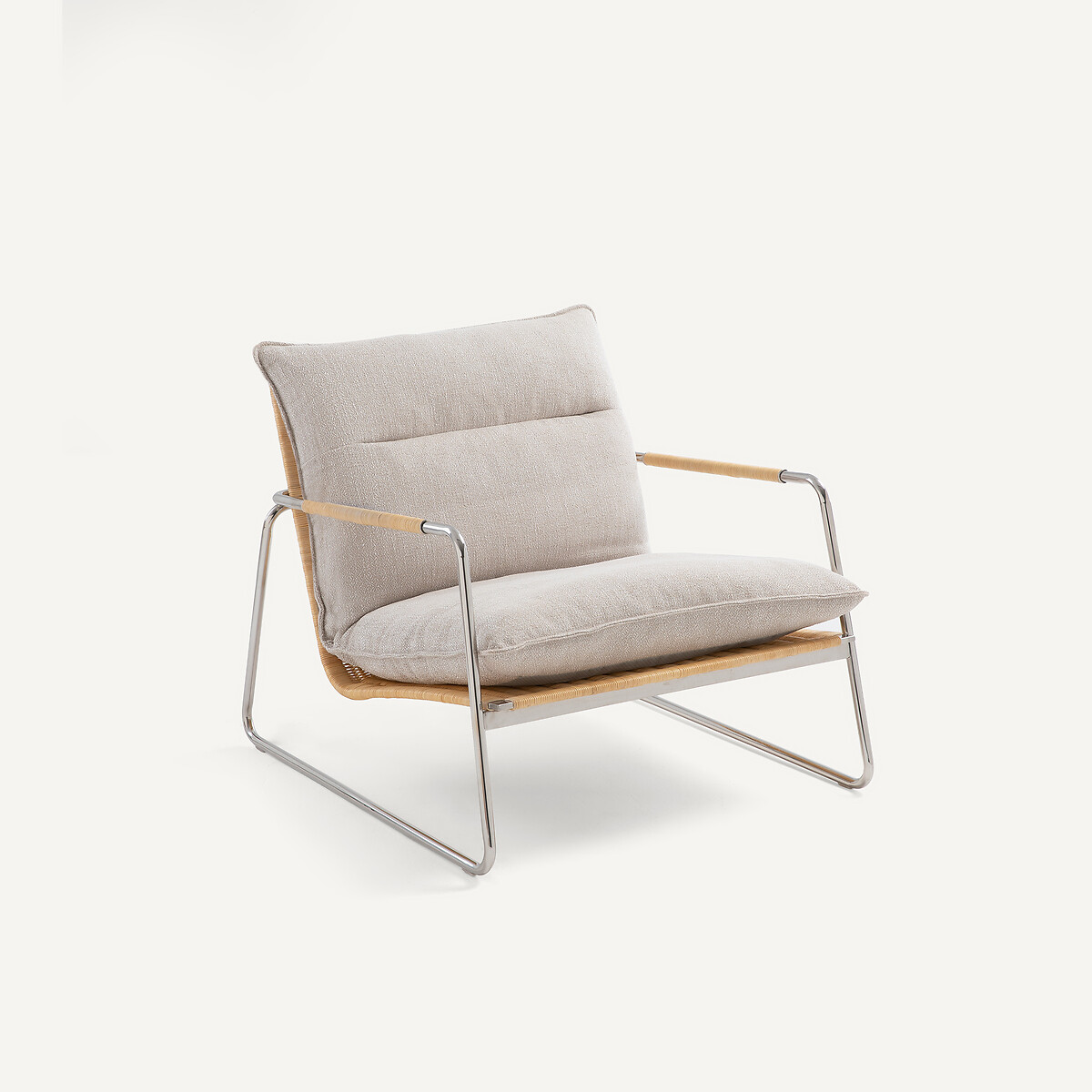 Кресло из стали и плетеного ротанга с подушкой из меланжевого хлопка