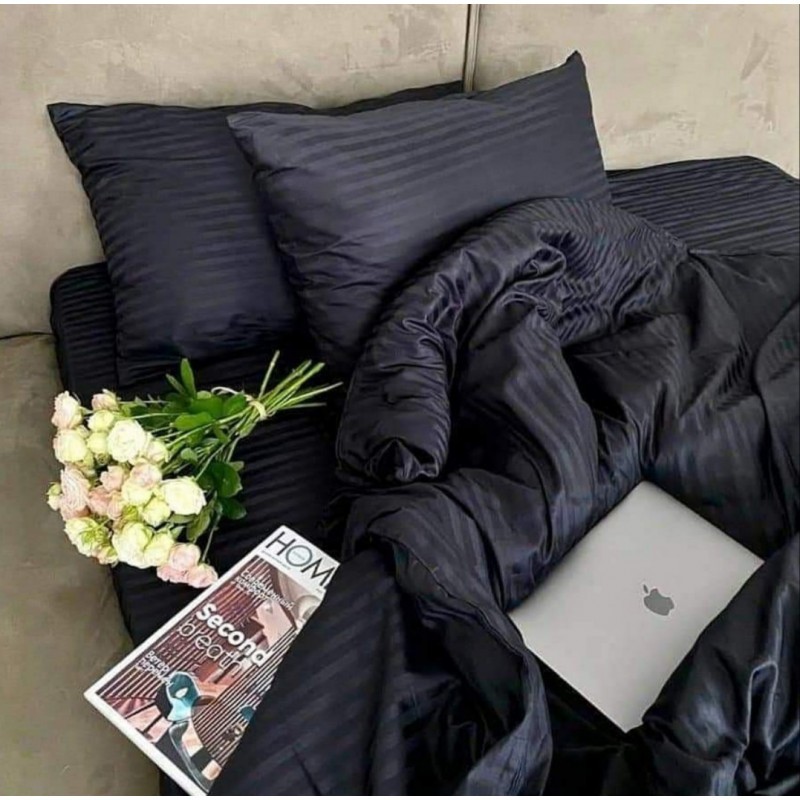 постельное белье страйп сатин черного цвета black фото 1
