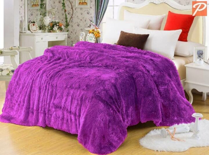 Фиолетовое плед-покрывало травка с длинным ворсом фото 1