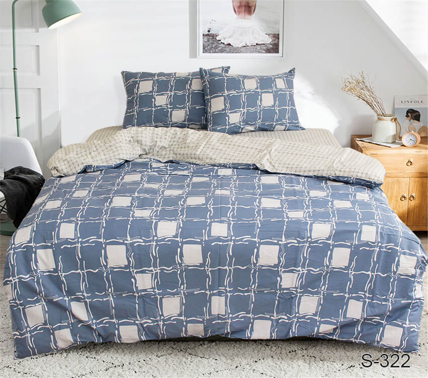 синее постельное белье в клеточку сатин фото 1