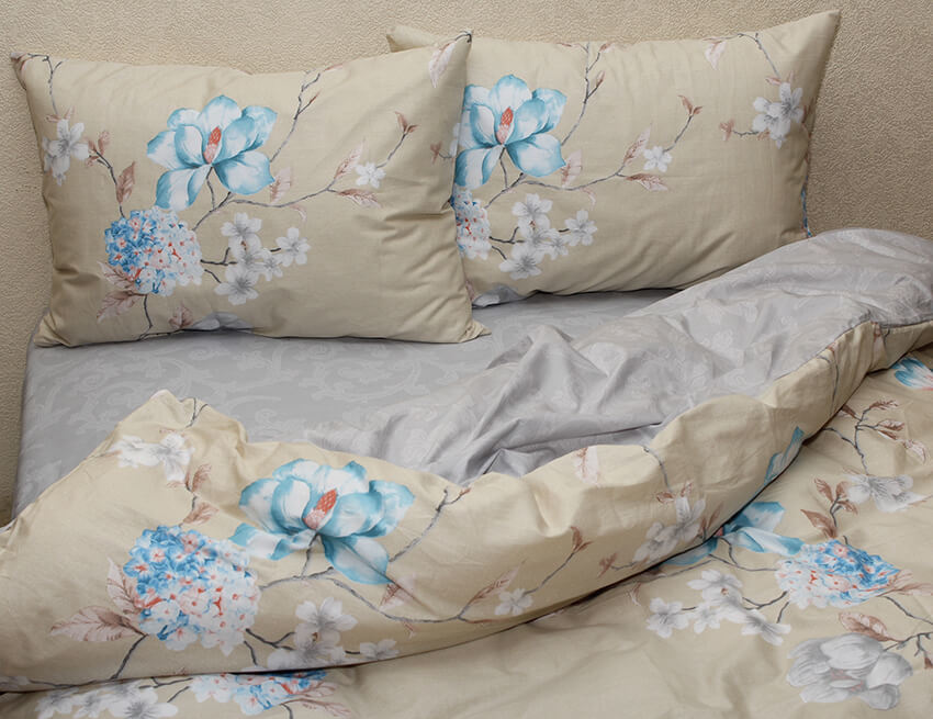 Сатин Таг Текстиль S 357 Бежевый с голубыми цветами фото 2