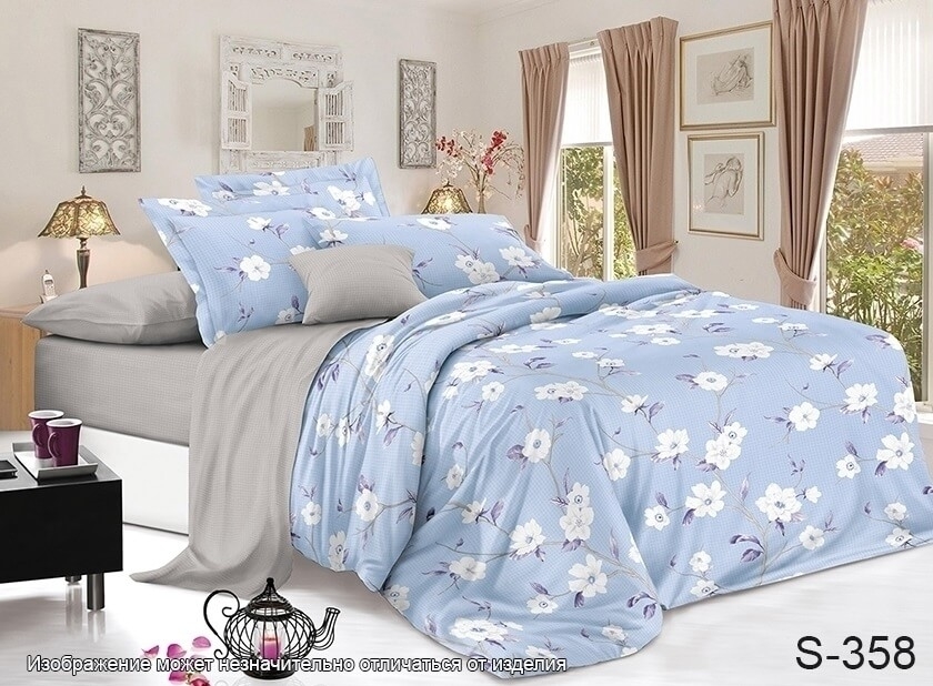 Сатин Таг Текстиль S 358 Нежный голубой с цветочками фото 1