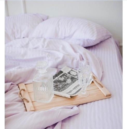 постельное белье страйп-сатин лилового цвета