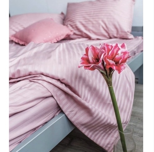 постельное белье страйп-сатин пудрово-розового цвета фото 1