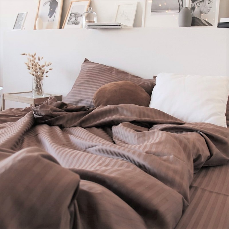 постельное белье страйп сатин кофе фото 1
