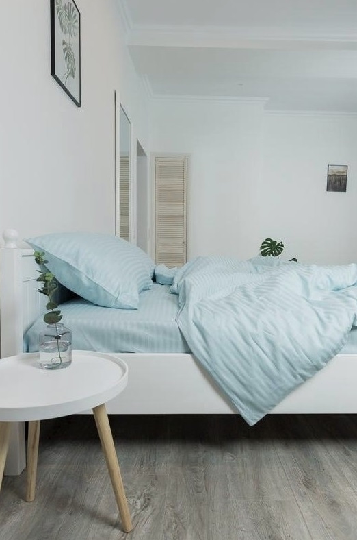 постельное белье страй сатин бирюзового цвета фото 1