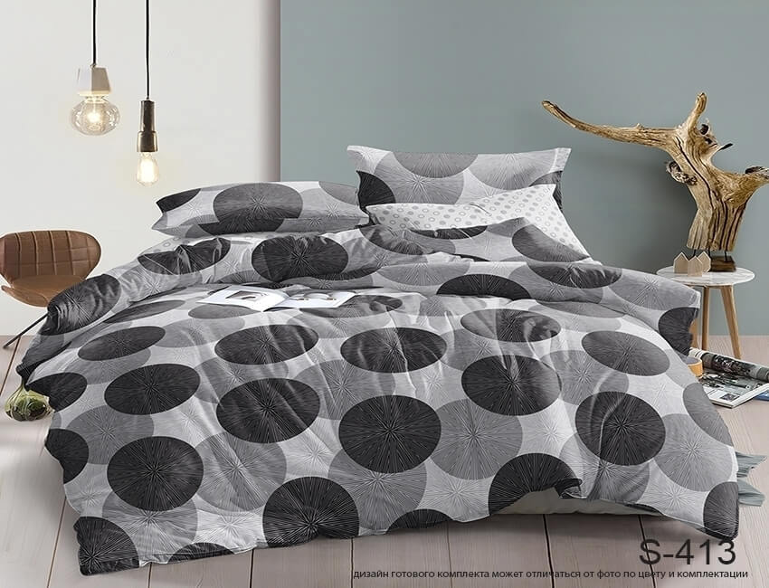 постельное белье сатин с черными и серыми кругами