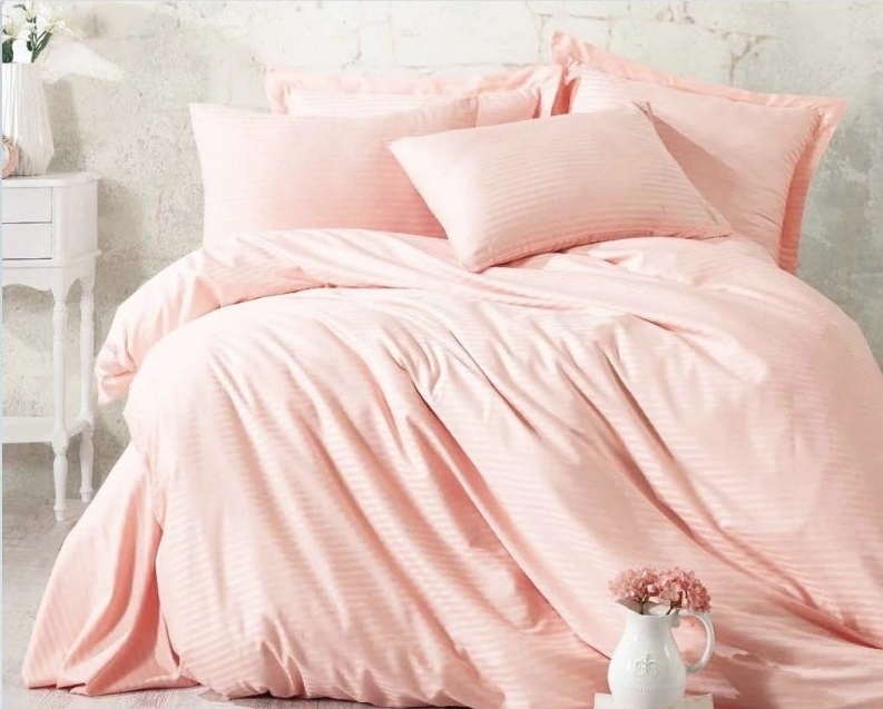 постельное белье страйп сатин персикового цвета фото 1