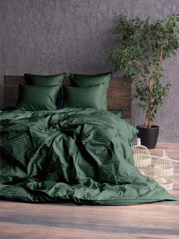 изумрудное постельное белье страйп-сатин фото 1